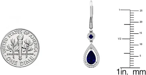 Vista 5 de Dazzlingrock Collection 14K 8X5 MM Each Lab Created Round & Pear Gemstone & Round Diamond Teardrop Dangling Earrings, White Gold
