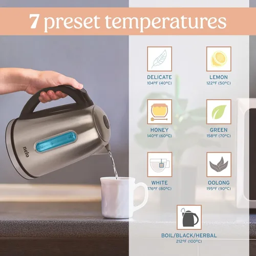 Vista 6 de NELO Hervidor eléctrico con 7 ajustes preestablecidos de control de temperatura, pantalla digital de temperatura, luces indicadoras LED
