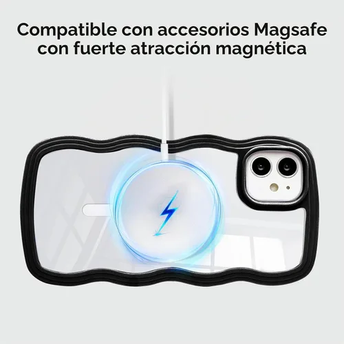 Vista 2 de QLTYPRI Funda magnética para iPhone 11 compatible con Magsafe, bonita funda transparente con marco de onda rizada para niñas y mujeres, parachoques