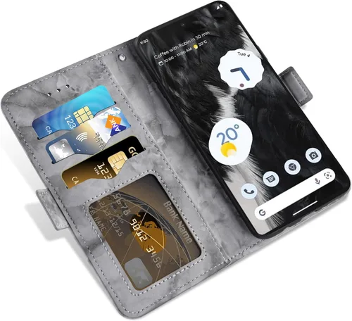 Vista 4 de Asuwish Funda de teléfono para Google Pixel 7 5G con protector de pantalla de vidrio templado y funda de cartera de mármol, soporte para tarjetas