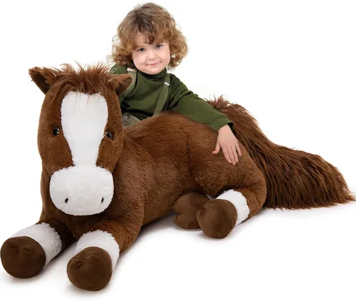 Vista 23 de Tezituor Animales de peluche gigantes de caballo negro de 47 pulgadas, poni de peluche grande realista de 4 pies para niños y niñas, almohada