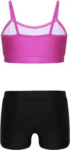 Vista 2 de YiZYiF - Conjunto de sujetador y pantalones cortos para niña con lunares para traje de baño o gimnasia, para bailar