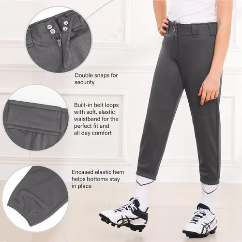 Vista 4 de Stelle Pantalones de sóftbol para niñas, pantalones de béisbol para jóvenes, pantalones de lanzamiento rápido con bolsillos, camiseta para niños
