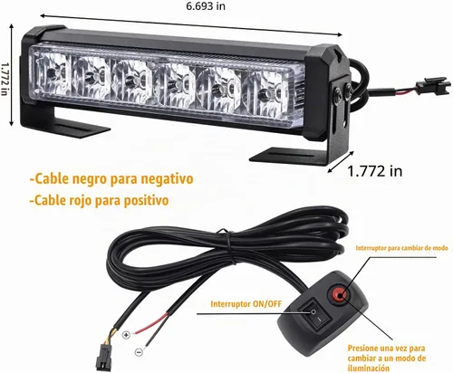 Vista 2 de Luces de advertencia de emergencia LED 2 en 1 de 12V para tablero con luces estroboscópicas con botón de interruptor, barra de luz intermitente