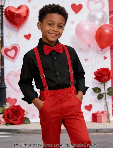 Vista 3 de Conjunto de traje para niños pequeños de A&J DESIGN con tirantes, vestido de boda para bebé, conjunto de ropa formal para niños Breathable Negro rojo