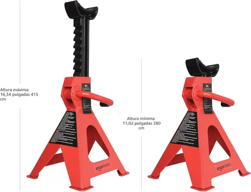Vista 5 de Amazon Basics - Caballetes de acero para autos con capacidad de 6,000 libras o 3 toneladas (2.7 toneladas métricas), 1 par, negro y rojo