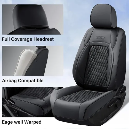 Vista 32 de Coverado Juego completo de fundas de asiento de ajuste personalizado para Chevy Silverado/GMC Sierra 2014-2018 1500, 2015-2019 2500HD 3500HD Negro