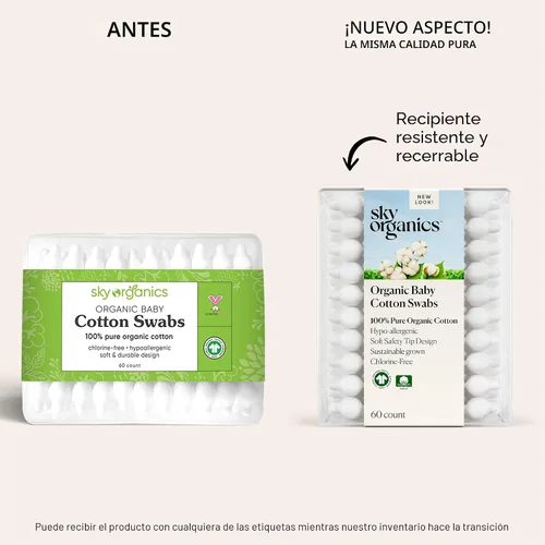 Vista 2 de Sky Organics - Hisopos de algodón orgánico para bebés, 60 unidades - Consejos ultra suaves seguros para bebés - Fuerte y duradero - Hipoalergénico