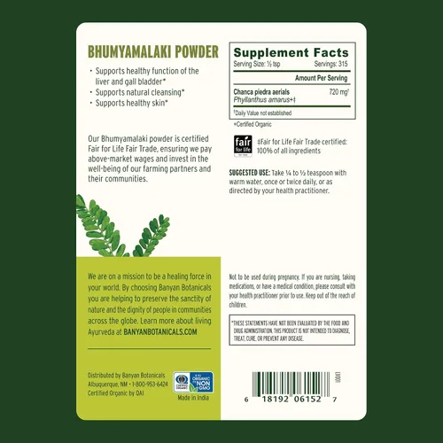 Vista 3 de Banyan Botanicals Polvo de Bhumyamalaki - Suplemento orgánico para la salud del hígado* - Phyllanthus spp. - para la desintoxicación natural
