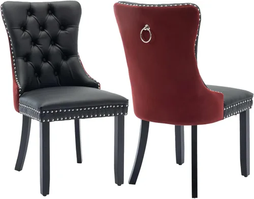 Vista 95 de Juego de 2 sillas de comedor de terciopelo beige, modernas sillas de cocina tapizadas