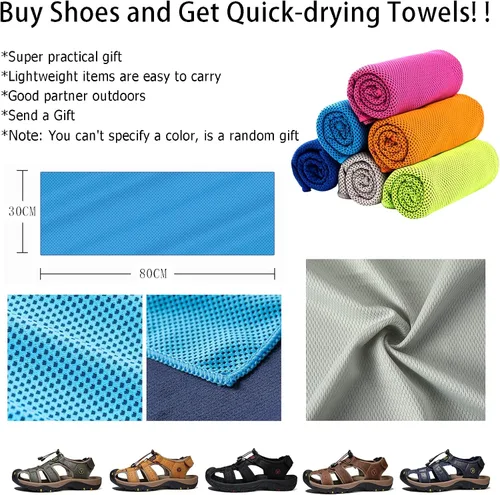 Vista 6 de Giwonygki Sandalias deportivas para hombre con puntera cerrada, zapatos de agua de cuero, ligeras, para caminar, casuales, al aire libre
