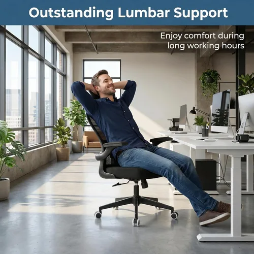 Vista 7 de Silla de oficina cómoda con respaldo alto y malla transpirable 350LBS Capacity Ergonomic Office Chair with Adjustable Lumbar Support & Flip-Up