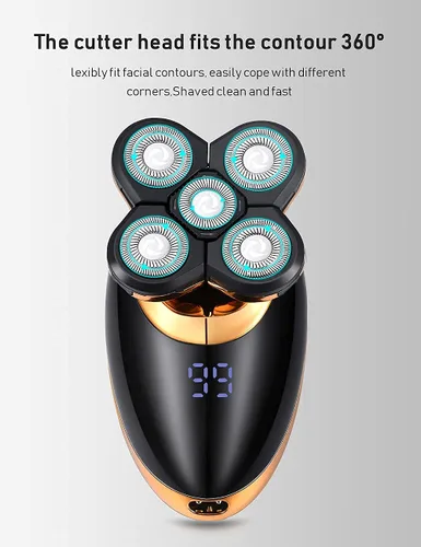 Vista 9 de Afeitadoras eléctricas para hombres, afeitadoras 5 en 1 de cabeza calva para hombres, 5D flotante inalámbrica, recargable, portátil, kit de aseo