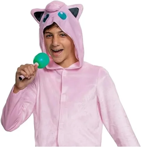 Vista 4 de Disfraz de Jigglypuff de Pokémon para niños, mono con capucha oficial de Pokémon con micrófono