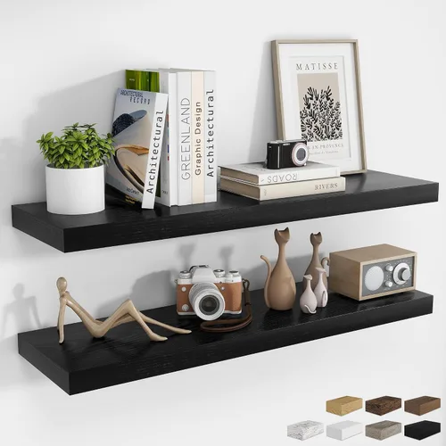 Vista 62 de RICHFOCUS Estantes flotantes de 8 pulgadas para estantes cuadrados de pared para dormitorio, cocina, baño, estante flotante de madera rústica