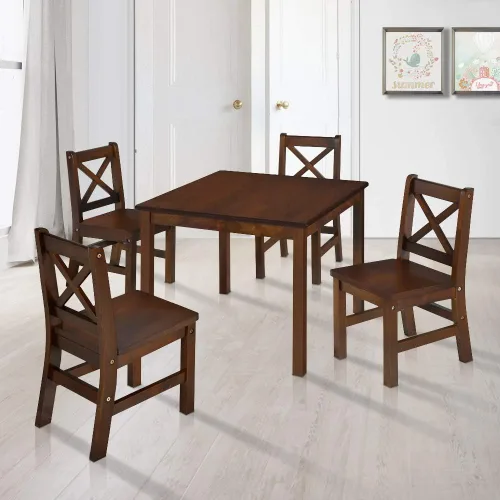 Vista 16 de eHemco Juego de mesa y silla de madera maciza para niños, café, 3 piezas
