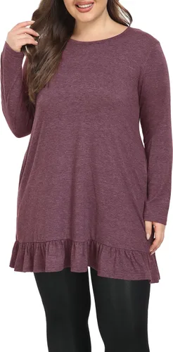 Vista 2 de Shiaili Túnica larga de talla grande para mujer, camisas con dobladillo con volantes para leggings