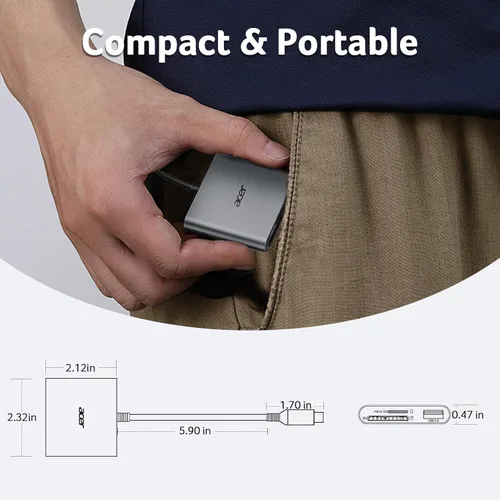 Vista 8 de Acer Lector de tarjetas SD USB C, lector de tarjetas de memoria 3 en 1 con ranuras dobles y USB 3.0, adaptador de tarjeta micro SD para iPhone 16/15