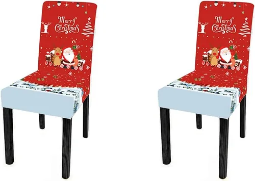 Vista 17 de XMNTG Juego de 6 fundas para sillas de Navidad, con estampado de ciervos, decoración de Navidad, fundas extraíbles para sillas antideslizantes Negro