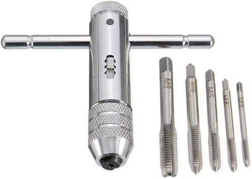 Vista 5 de Llave de trinquete ajustable con mango en T con 5 piezas M3 - M8 roscado métrico con mango en T, ajustable, kit de accesorios de roscado manual