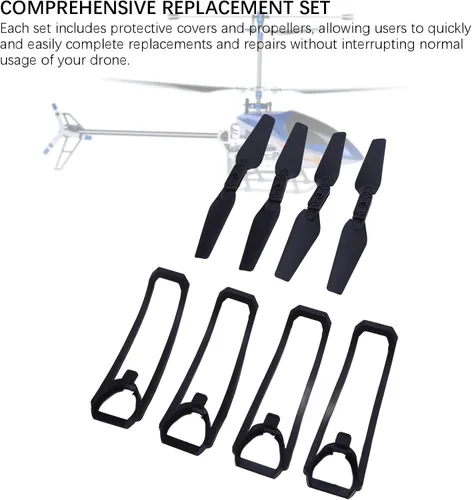 Vista 4 de Bewinner Kit de piezas de repuesto para drones E88 / E99 / K3 / E100 4 hélices y 4 cubiertas protectoras, plástico ligero, compatibilidad