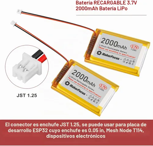 Vista 2 de 4pcs 3.7V 2000mAh 7.4Wh batería de polímero de litio 1S 103450 LiPo batería recargable con placa de protección y enchufe JST 1.25 para placa