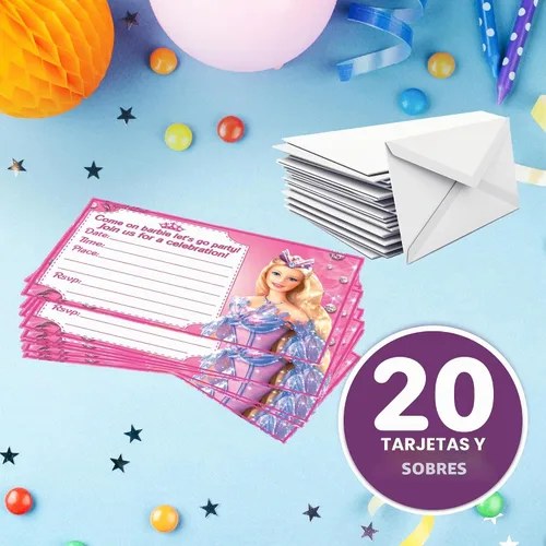 Vista 6 de Juego de 20 tarjetas y sobres de invitación de feliz cumpleaños con temática rosa de muñeca de moda, ligeros (8.47 oz), estilo postal invitaciones
