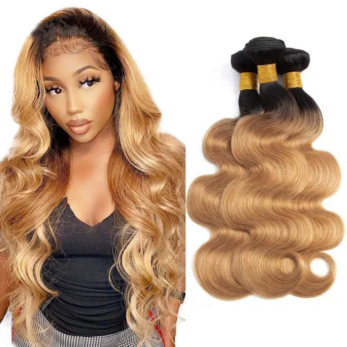 Vista 81 de 300g 1B27 Human Hair Bundles Honey Blonde Bundles Human Hair 10A Brazilian Virgin Remy Hair Extensions 8 10 12 Inch