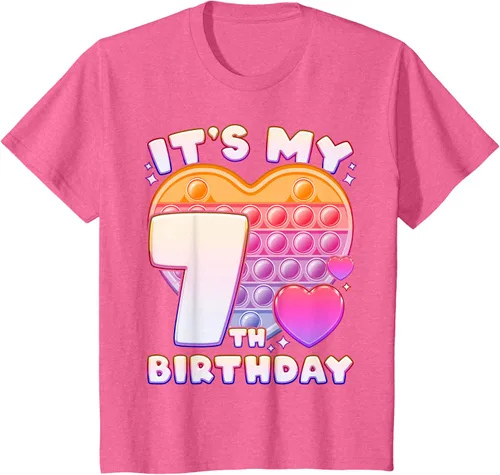 Vista 35 de Pop-it Birthday Girl 7 años de edad, Push it Pop Fidget Bubble Camiseta, Negro