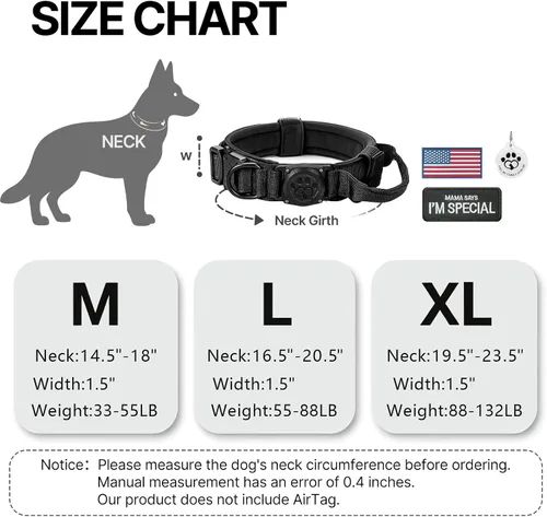 Vista 6 de IP68 - Collar táctico impermeable para perro Airtag con asa, negro