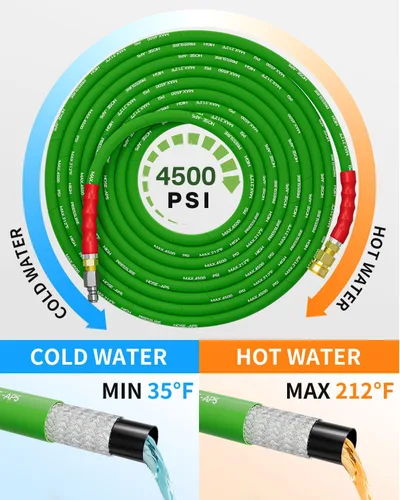 Vista 3 de Manguera de lavado a presión de 50 pies y 3/8 pulgadas para agua fría y caliente de 212 °F, con conexión rápida giratoria, alambre de acero trenzado