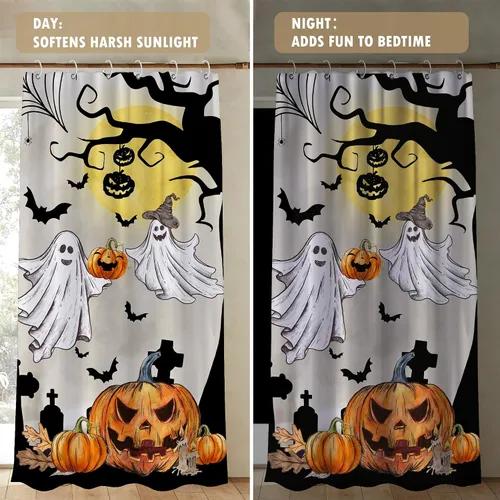 Vista 2 de PINATA Cortinas de Halloween para sala de estar, decoración de Halloween para el hogar, ventana, naranja transparente de 96 pulgadas de largo, 2