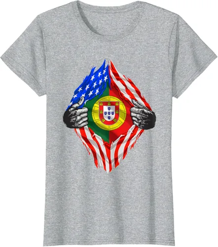 Vista 27 de Camiseta de bandera de Estados Unidos con diseño de raíces portuguesas, Negro, S