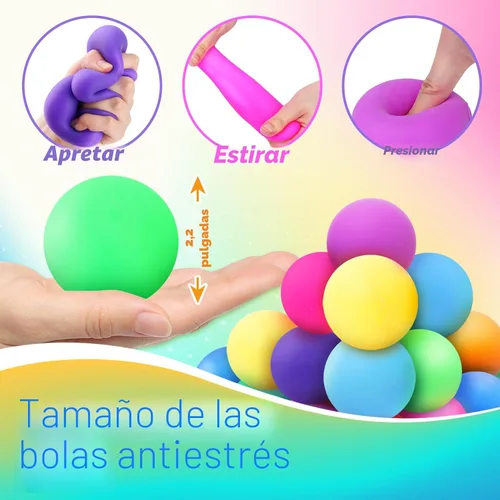 Vista 3 de Pelotas estrujables para niños y adultos: paquete de 18 bolas elásticas para aliviar el estrés nerviosismo, terapia de manos, pelota sensorial