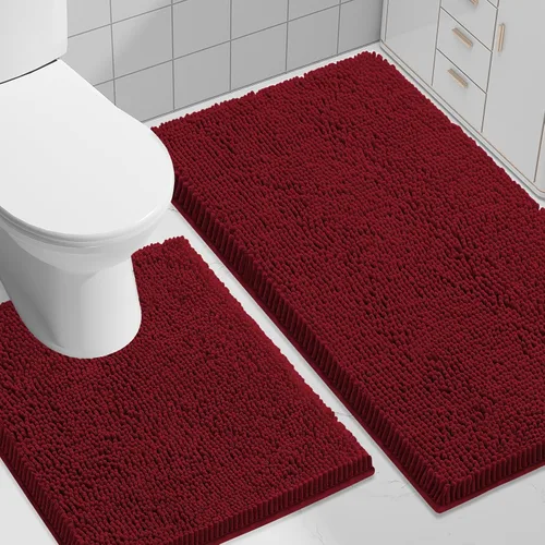 Vista 76 de Juego de alfombras de baño Smiry de 2 piezas, suave alfombra absorbente de chenilla y juego de alfombra en forma de U para inodoro, alfombra de baño
