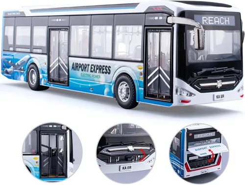 Vista 2 de Juguetes de autobús de fundición a presión 1/42, vehículos de juguete de autobús urbano de metal con luces y puertas que se abren para niños