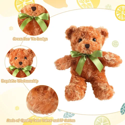 Vista 3 de Hungdao 24 piezas de osos de peluche a granel de 10 pulgadas, lindo oso de peluche suave con lazo verde para regalo de baby shower, cumpleaños