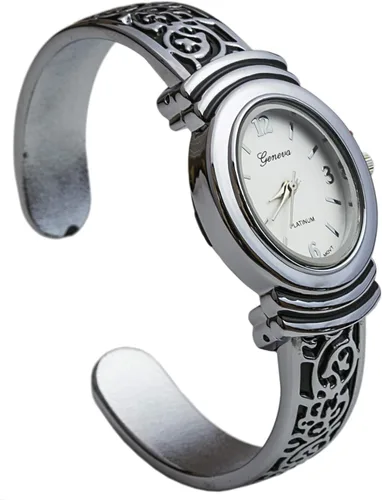 Vista 5 de Ginebra W9132 - Reloj de pulsera con bisagras para mujer, diseño oxidado, esfera blanca, Blanco, Moderno
