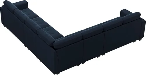 Vista 8 de Belffin Sofá modular de terciopelo en forma de L, sofá seccional convertible de gran tamaño con diván reversible para sala de estar, azul