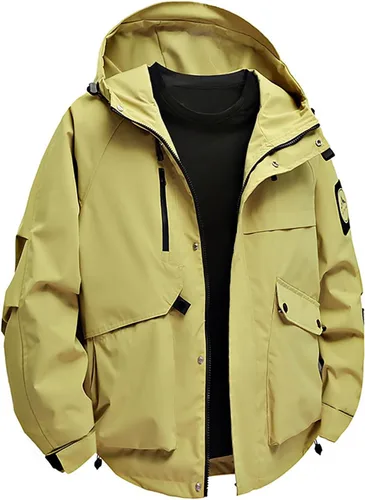 Vista 6 de Chaqueta de esquí impermeable para hombre, resistente al viento, abrigo de invierno con forro polar con capucha para escalar y romper el viento