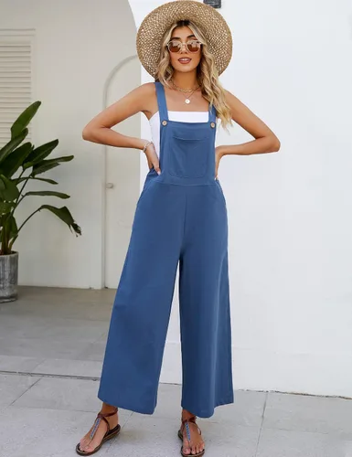 Vista 5 de Kissonic Overol holgado y cómodo para mujer, estilo casual, de algodón, ajuste holgado, pierna ancha, con correas ajustables