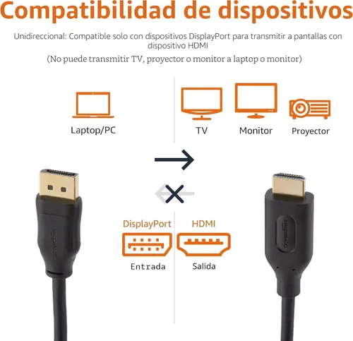 Vista 3 de Amazon Basics Cable DisplayPort a HDMI, unidireccional, chapado en oro, video y audio, 3 pies, negro