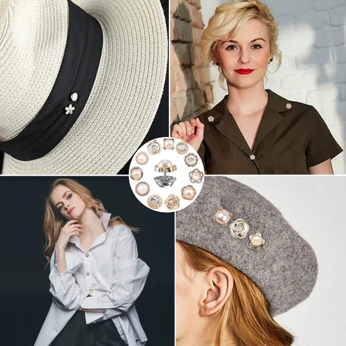 Vista 5 de 70 piezas de broche de perlas, pines de cuello de chal para suéter y sombrero, broches dobles de perlas de imitación para mujer, botones