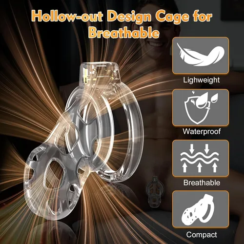 Vista 7 de Dispositivos de Jaula de Castidad Masculina - Jaula de Pene de Silicona Suave y Ligera para Hombre, Cintura de Castidad Transparente con Candado