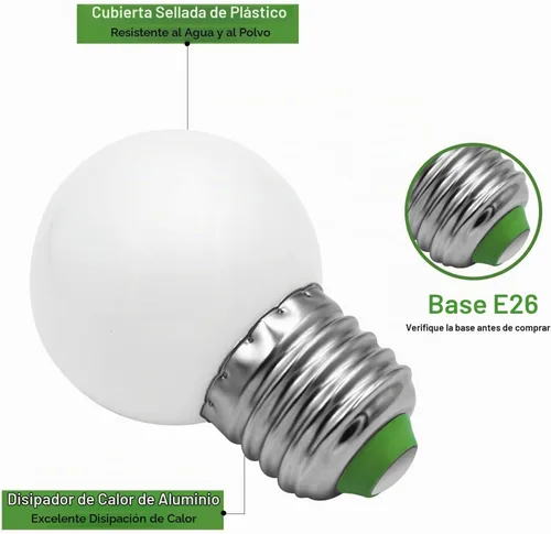 Vista 4 de Bombillas tipo globo G14 G45 3W E26/E27 Edison tornillo 120V blanco cálido, paquete de 2 unidades Blanco cálido 3000K
