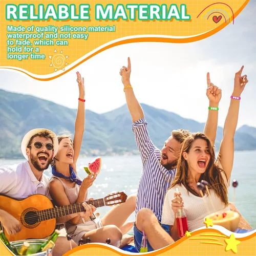 Vista 6 de BBTO 60 pulseras de silicona para niños, pulsera ajustable a granel Brillante