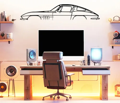Vista 14 de DecoSoul Corvette C1 1960 - Arte de pared de metal para automóvil, automóvil deportivo, decoración de línea de silueta automotriz, escultura