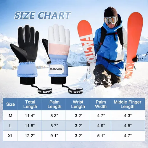 Vista 2 de Zando Guantes de esquí, guantes de invierno, guantes de nieve para clima frío, guantes de snowboard, guantes térmicos impermeables para pantalla