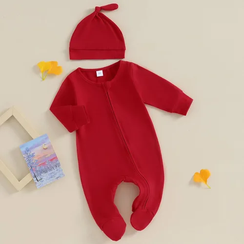 Vista 3 de Bowanadacles Mameluco de una pieza de manga larga para bebés, niñas y niños, con cremallera, con gorro