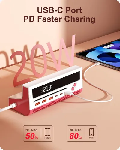 Vista 3 de Regleta de alimentación con puertos USB, cable de extensión de puertos USB 10 en 1 de 100 W con 4 salidas de CA, 3 puertos USB-C y 3 puertos USB-A